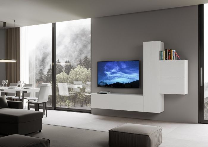 Meuble TV modulable suspendu design blanc Kina L 254 cm - 4 pièces - Photo n°3