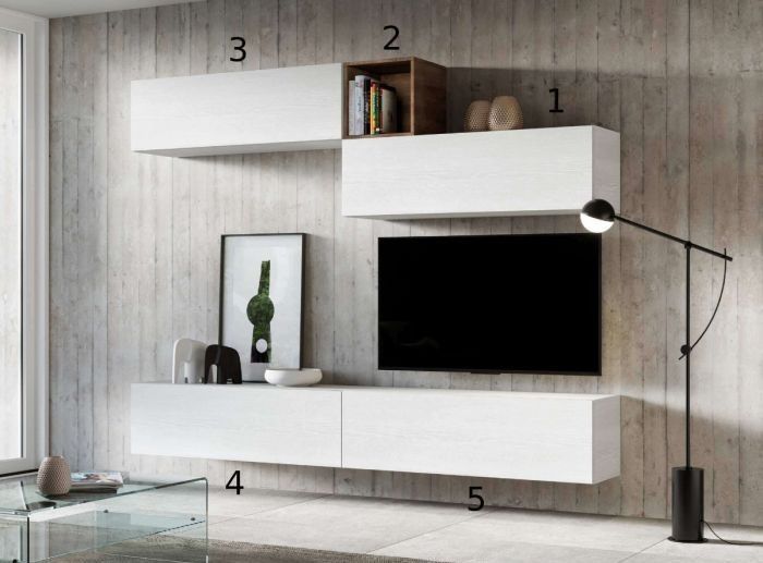 Meuble TV mural blanc koza L 268 cm - 5 pièces - Photo n°3