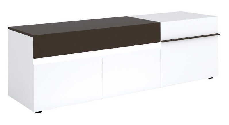 Meuble TV lumineux 1 tiroir 3 portes bois laqué blanc et anthracite Koyd 180 cm - Photo n°1