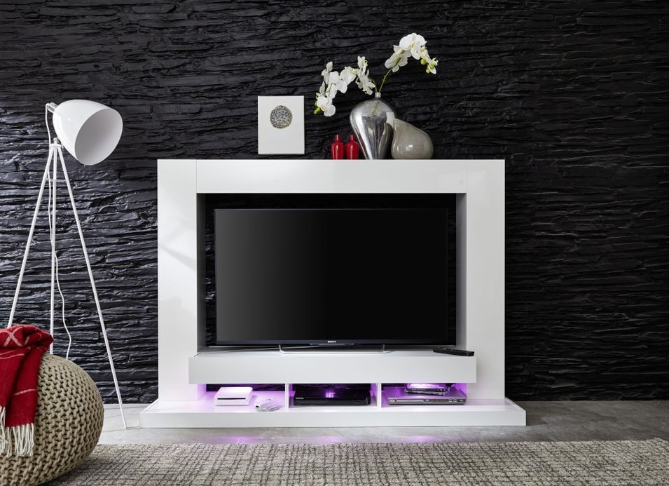 Meuble TV laqué blanc à led Luxo - Photo n°8