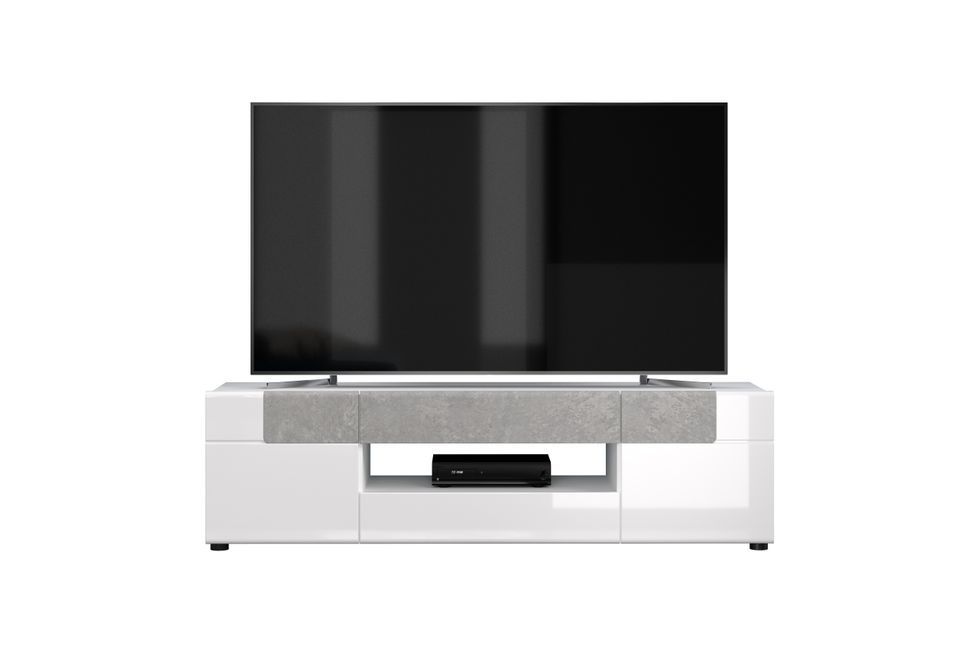 Meuble TV laqué blanc et gris clair ciment Tako 153 cm - Photo n°9