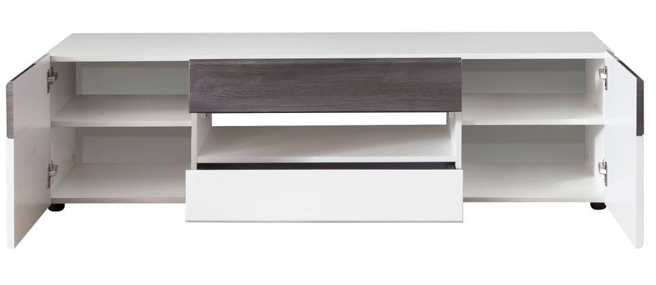 Meuble TV laqué blanc et gris clair ciment Tako 153 cm - Photo n°6