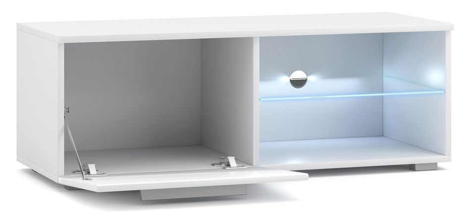 Meuble TV lumineux 1 porte blanc et blanc laqué Roxel 100 cm - Photo n°3