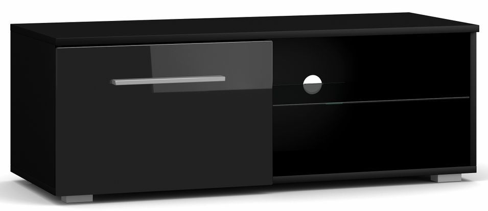 Meuble TV lumineux 1 porte noir et noir laqué Roxel 100 cm - Photo n°2