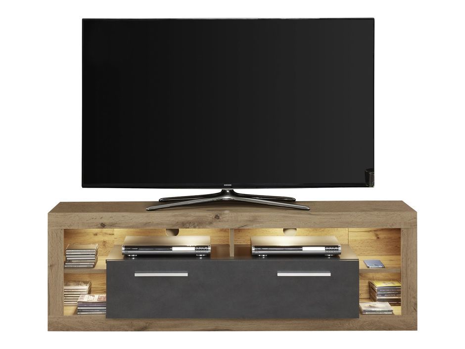 Meuble TV lumineux chêne Wotan et gris Roska 150 cm - Photo n°1