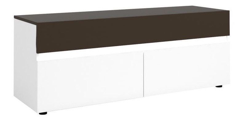 Meuble TV lumineux 1 tiroir 2 portes bois laqué blanc et anthracite Koyd 150 cm - Photo n°1