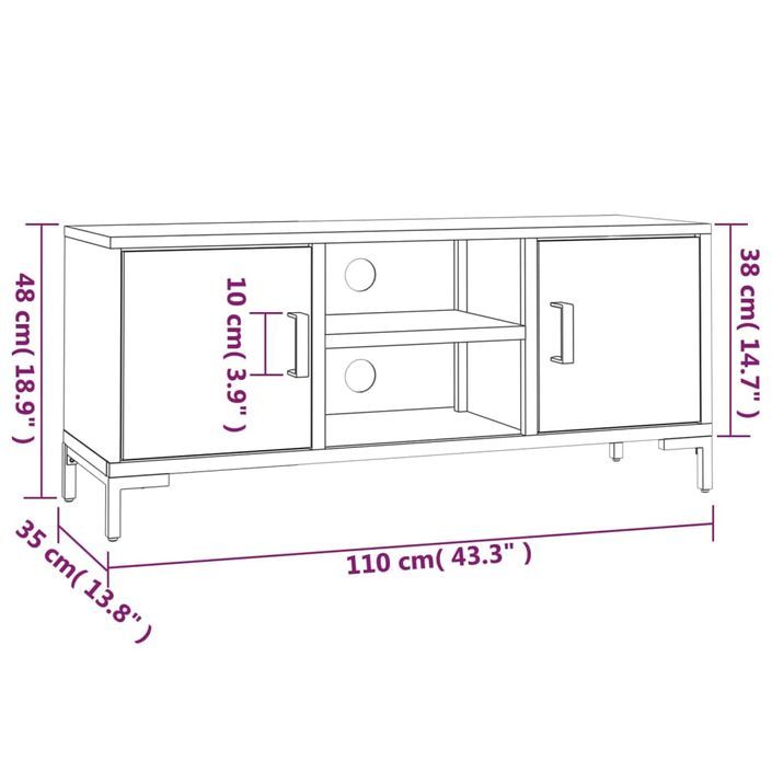 Meuble TV Marron 110x35x48 cm Bois de pin massif - Photo n°8