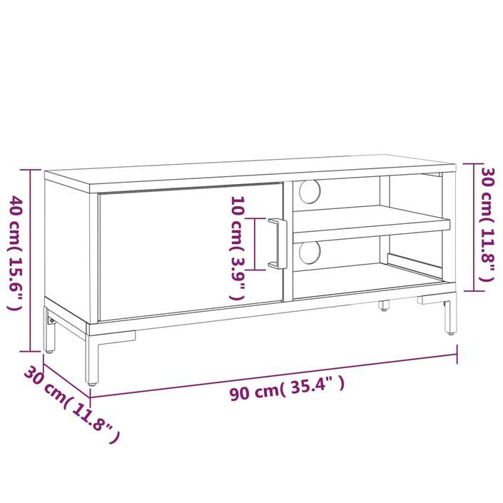 Meuble TV Marron 90x30x40 cm Bois de pin massif - Photo n°8