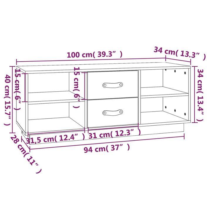 Meuble TV Marron miel 100x34x40 cm Bois de pin massif - Photo n°10