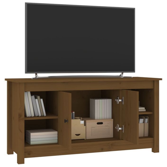 Meuble TV Marron miel 103x36,5x52 cm Bois de pin massif - Photo n°7