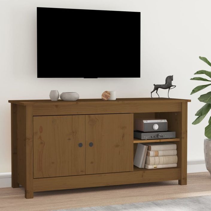 Meuble TV Marron miel 103x36,5x52 cm Bois de pin massif - Photo n°1