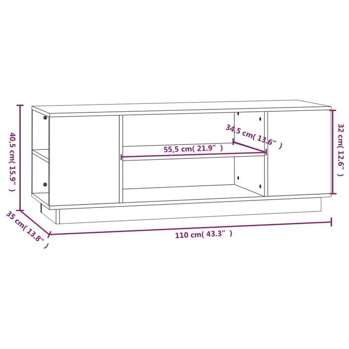 Meuble TV Marron miel 110x35x40,5 cm Bois de pin massif - Photo n°8