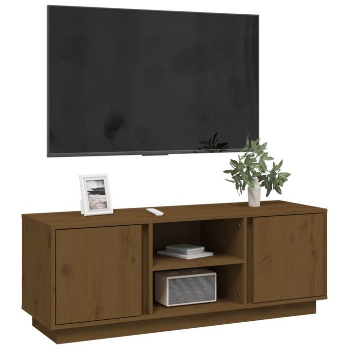 Meuble TV Marron miel 110x35x40,5 cm Bois de pin massif - Photo n°4