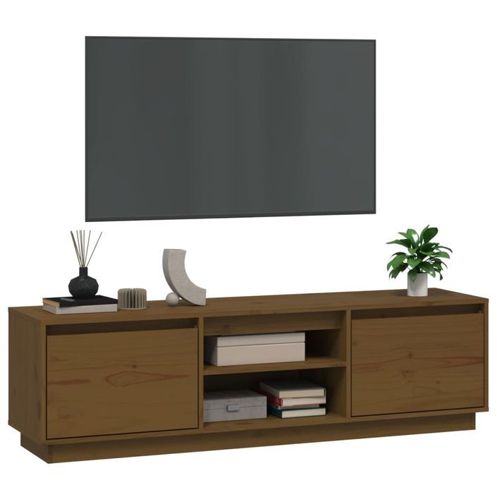 Meuble TV Marron miel 140x35x40 cm Bois de pin massif - Photo n°4