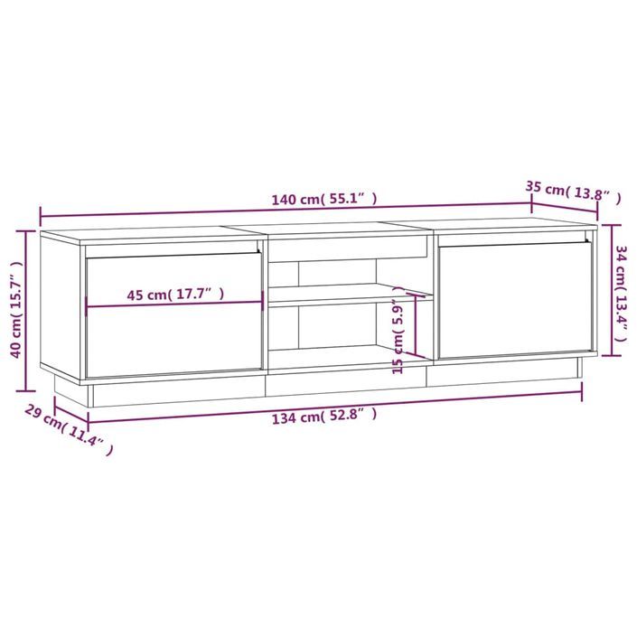 Meuble TV Marron miel 140x35x40 cm Bois de pin massif - Photo n°10