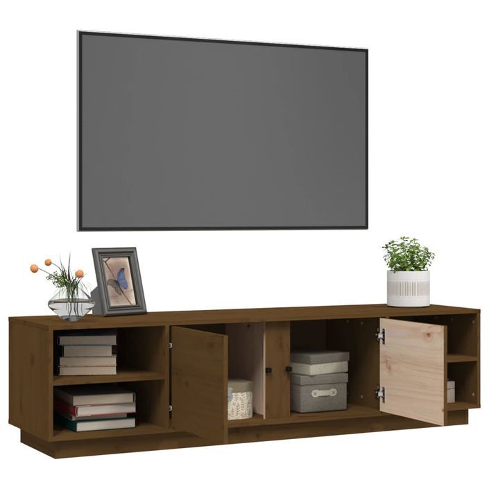 Meuble TV Marron miel 156x40x40 cm Bois de pin massif - Photo n°5