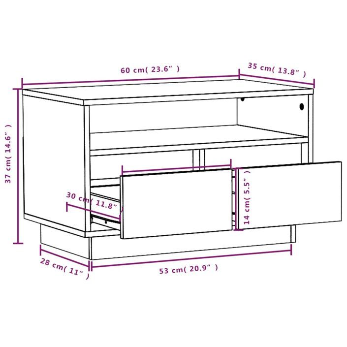 Meuble TV Marron miel 60x35x37 cm Bois de pin massif - Photo n°9