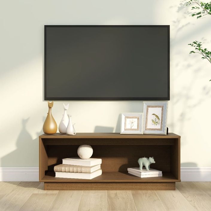 Meuble TV Marron miel 90x35x35 cm Bois de pin massif - Photo n°1