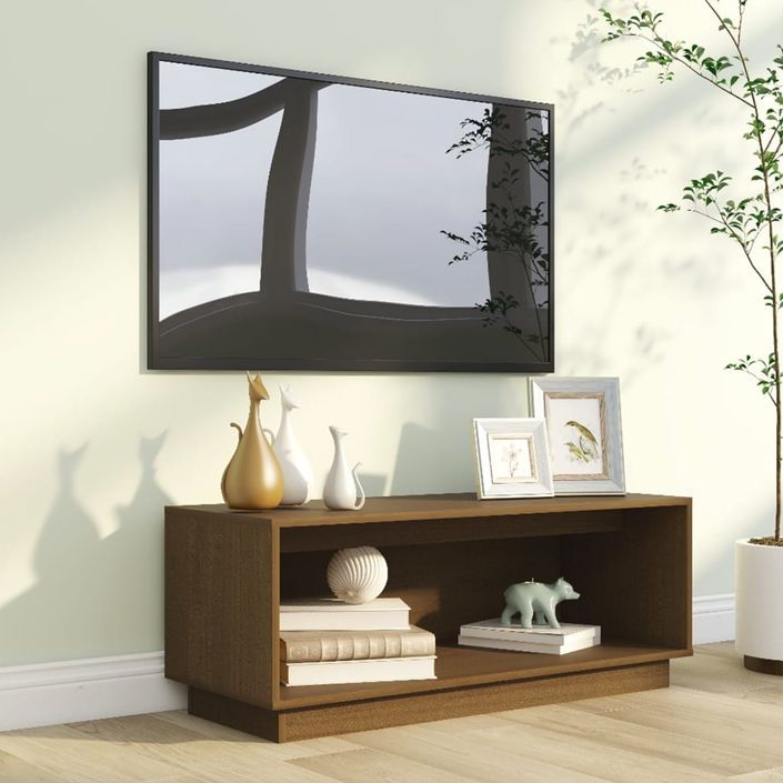 Meuble TV Marron miel 90x35x35 cm Bois de pin massif - Photo n°7