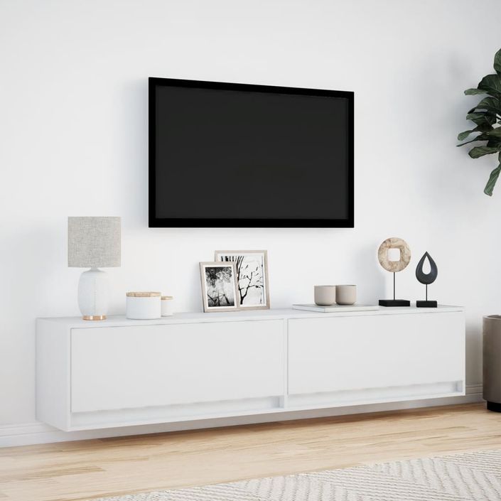 Meuble TV mural avec LED blanc 180x31x38 cm - Photo n°4