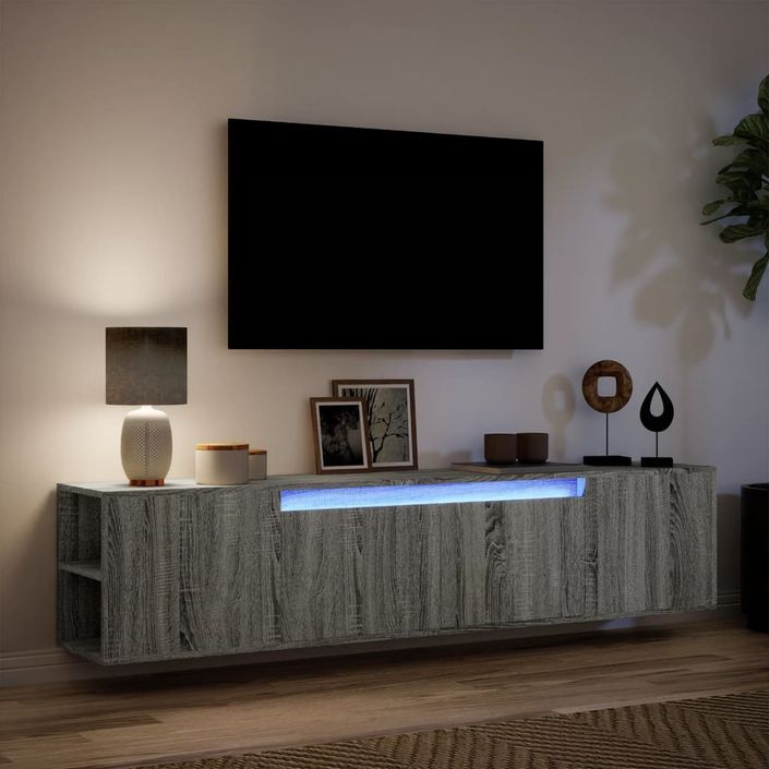 Meuble TV mural avec LED sonoma gris 180x31x39,5 cm - Photo n°5