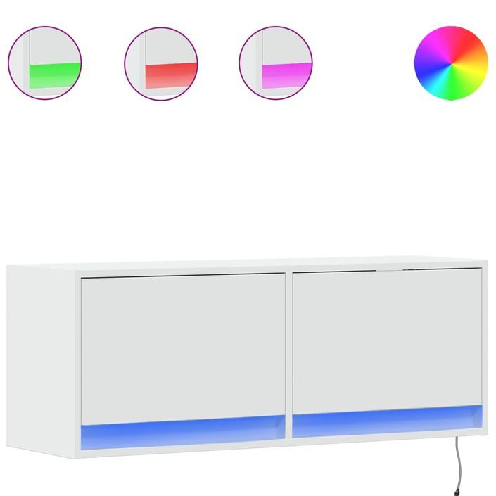 Meuble TV mural avec lumières LED blanc 100x31x35 cm - Photo n°2