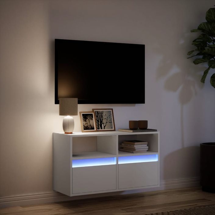 Meuble TV mural avec lumières LED blanc 80x31x45 cm - Photo n°5