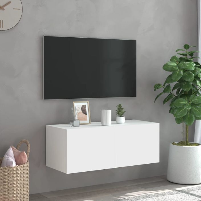 Meuble TV mural avec lumières LED blanc 80x35x31 cm - Photo n°4