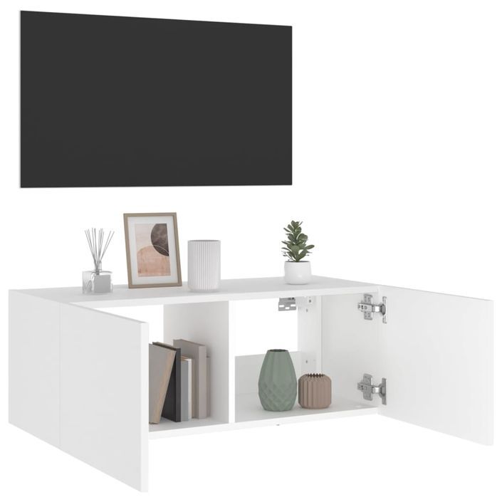 Meuble TV mural avec lumières LED blanc 80x35x31 cm - Photo n°6