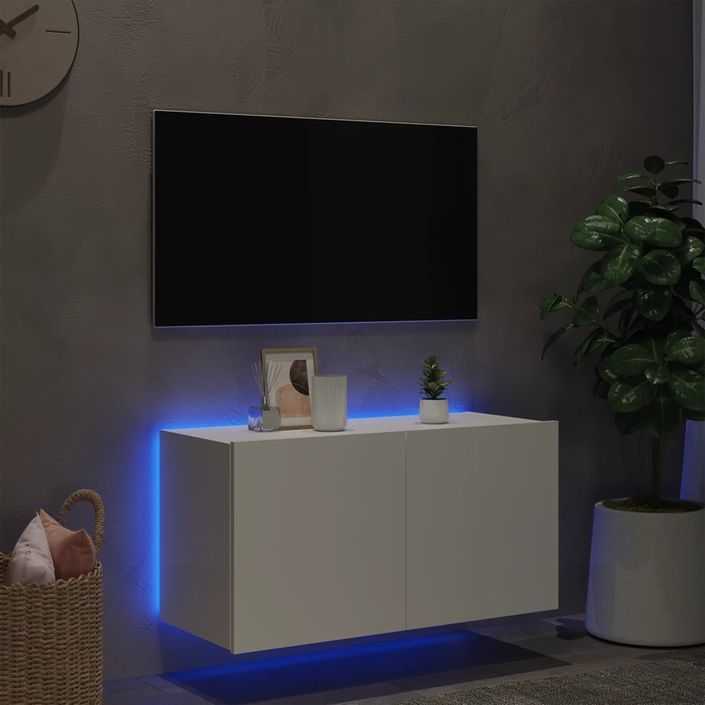 Meuble TV mural avec lumières LED blanc 80x35x41 cm - Photo n°4