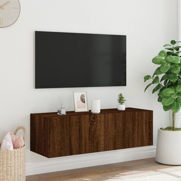 Meuble TV mural avec lumières LED chêne marron 100x35x31 cm - Photo n°6