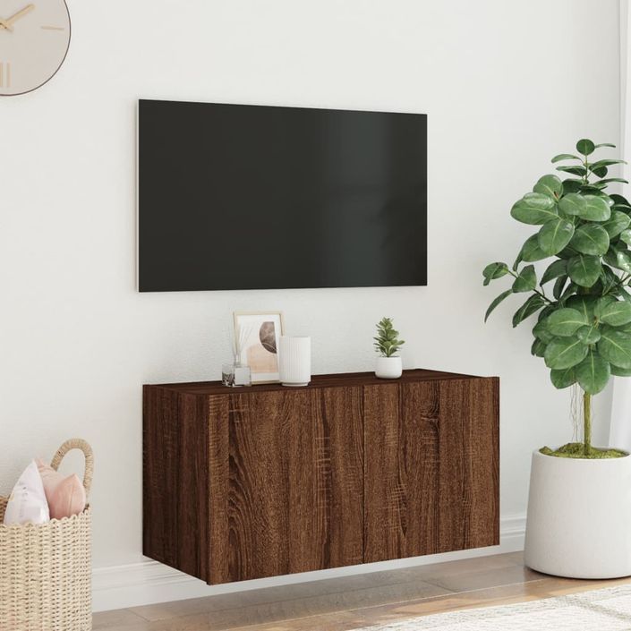 Meuble TV mural avec lumières LED chêne marron 80x35x41 cm - Photo n°5