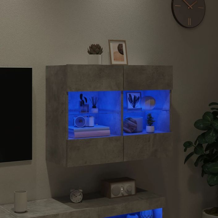 Meuble TV mural avec lumières LED gris béton 78,5x30x60,5 cm - Photo n°4