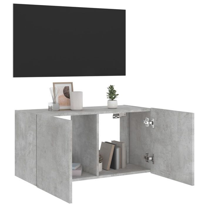 Meuble TV mural avec lumières LED gris béton 80x35x41 cm - Photo n°7