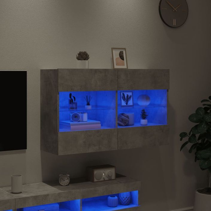 Meuble TV mural avec lumières LED gris béton 98,5x30x60,5 cm - Photo n°4