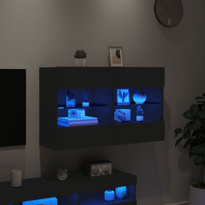 Meuble TV mural avec lumières LED noir 98,5x30x60,5 cm - Photo n°4