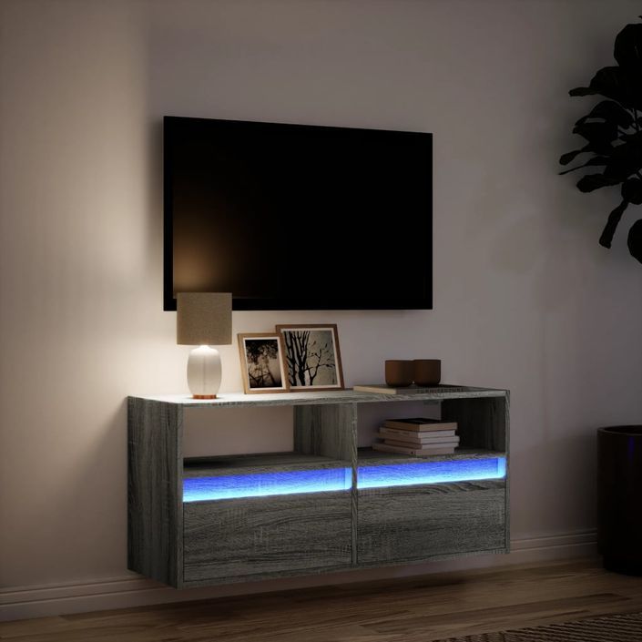 Meuble TV mural avec lumières LED sonoma gris 100x31x45 cm - Photo n°5