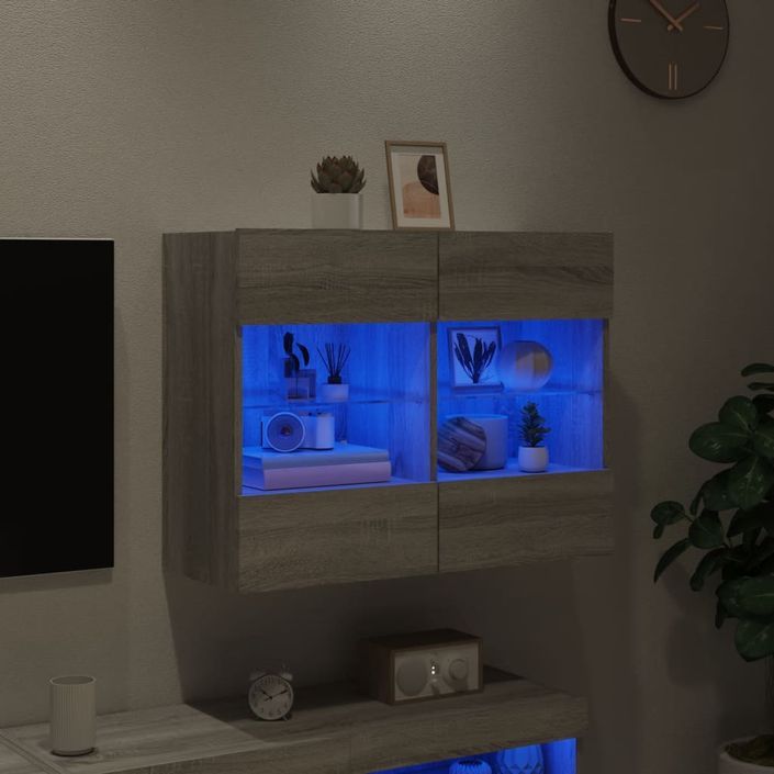 Meuble TV mural avec lumières LED sonoma gris 78,5x30x60,5 cm - Photo n°4