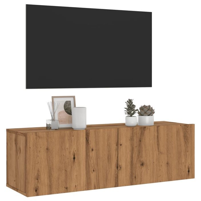 Meuble TV mural chêne artisanal 100x30x30 cm bois d'ingénierie - Photo n°1