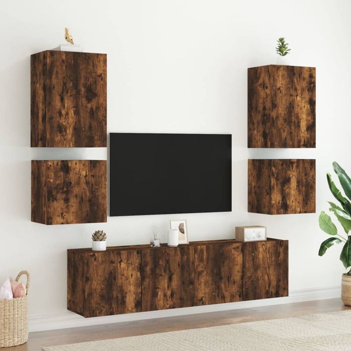 Meuble TV mural chêne fumé 40,5x30x40 cm bois d'ingénierie - Photo n°4