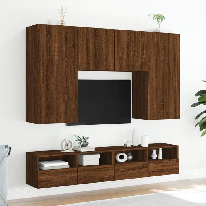 Meuble TV mural chêne marron 100x30x30 cm bois d'ingénierie - Photo n°4