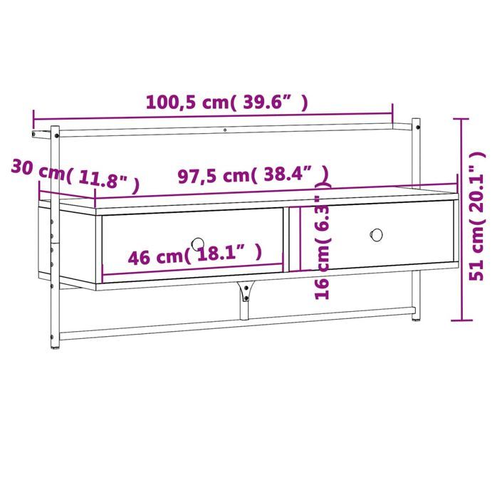 Meuble TV mural chêne sonoma 100,5x30x51 cm bois d'ingénierie - Photo n°10