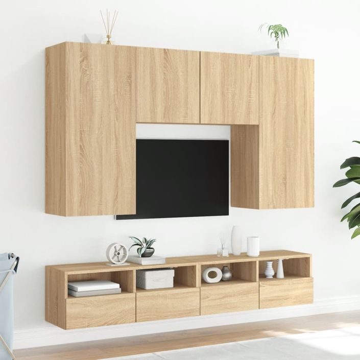 Meuble TV mural chêne sonoma 100x30x30 cm bois d'ingénierie - Photo n°4