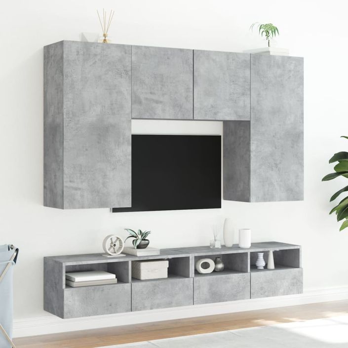 Meuble TV mural gris béton 80x30x30 cm bois d'ingénierie - Photo n°4