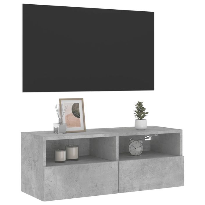 Meuble TV mural gris béton 80x30x30 cm bois d'ingénierie - Photo n°5