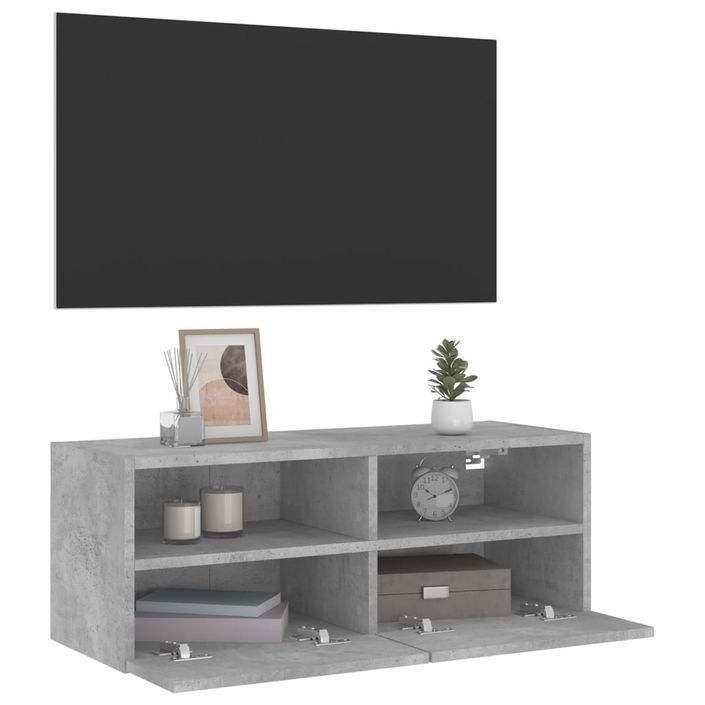 Meuble TV mural gris béton 80x30x30 cm bois d'ingénierie - Photo n°6