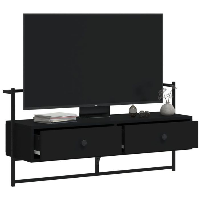 Meuble TV mural noir 100,5x30x51 cm bois d'ingénierie - Photo n°3