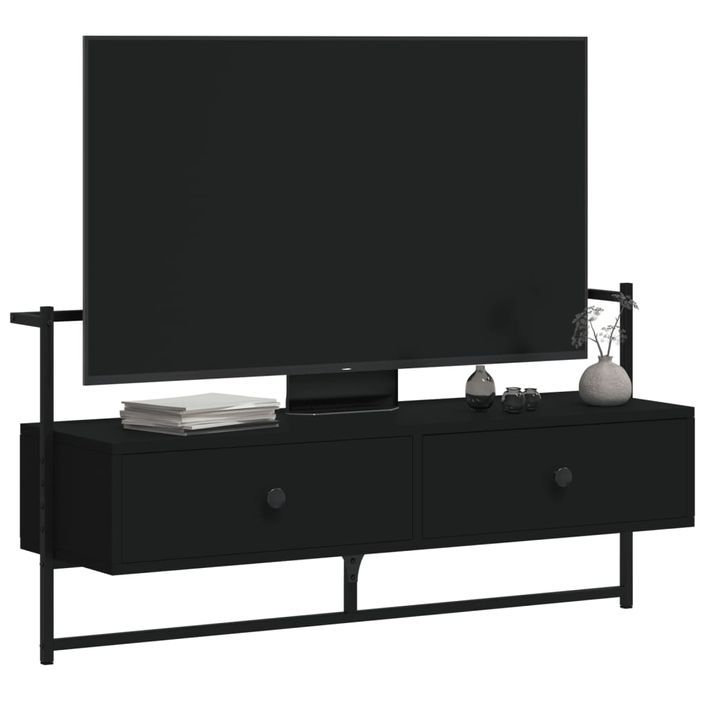 Meuble TV mural noir 100,5x30x51 cm bois d'ingénierie - Photo n°4