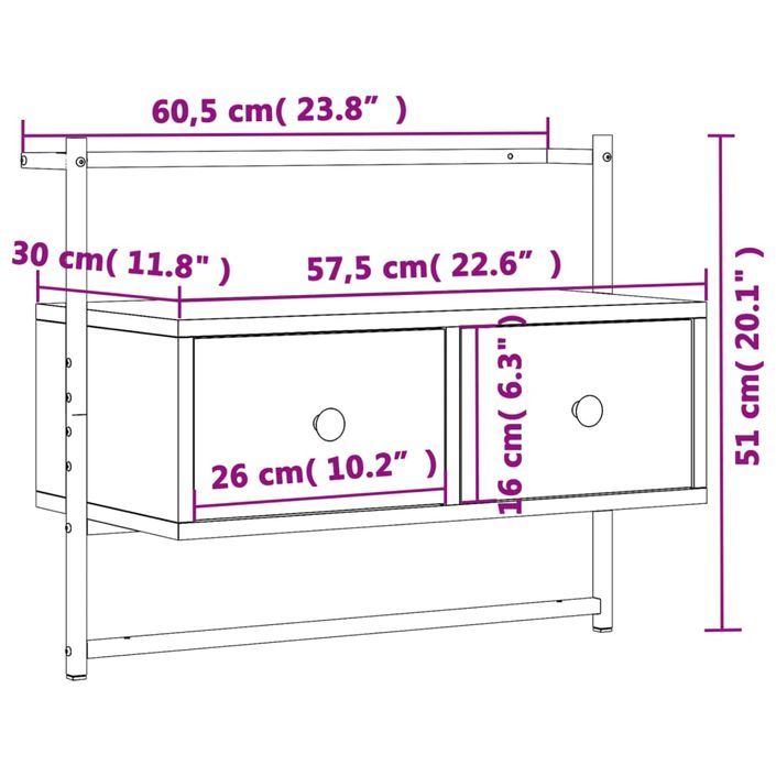 Meuble TV mural sonoma gris 60,5x30x51 cm bois d'ingénierie - Photo n°9