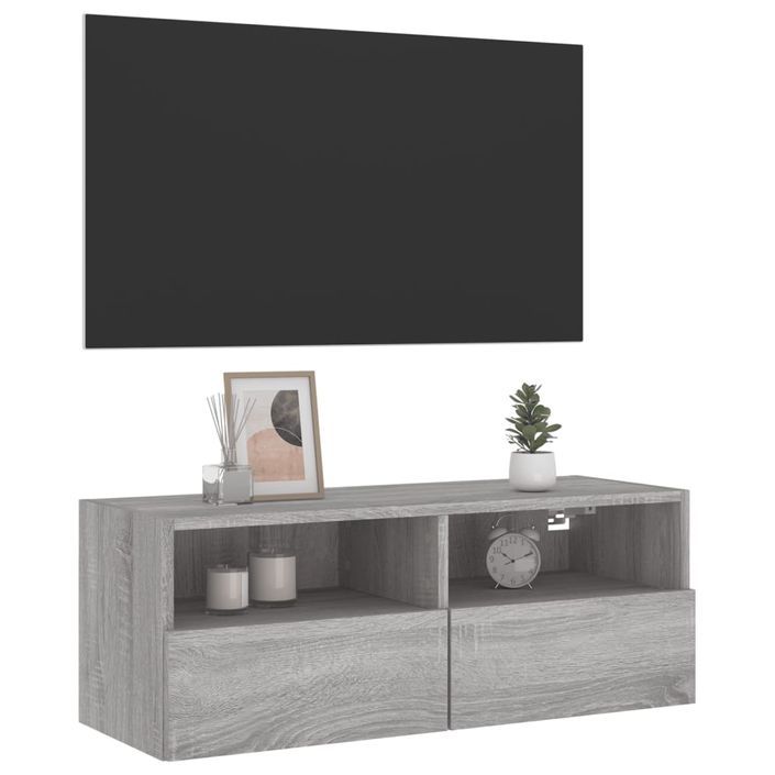 Meuble TV mural sonoma gris 80x30x30 cm bois d'ingénierie - Photo n°5